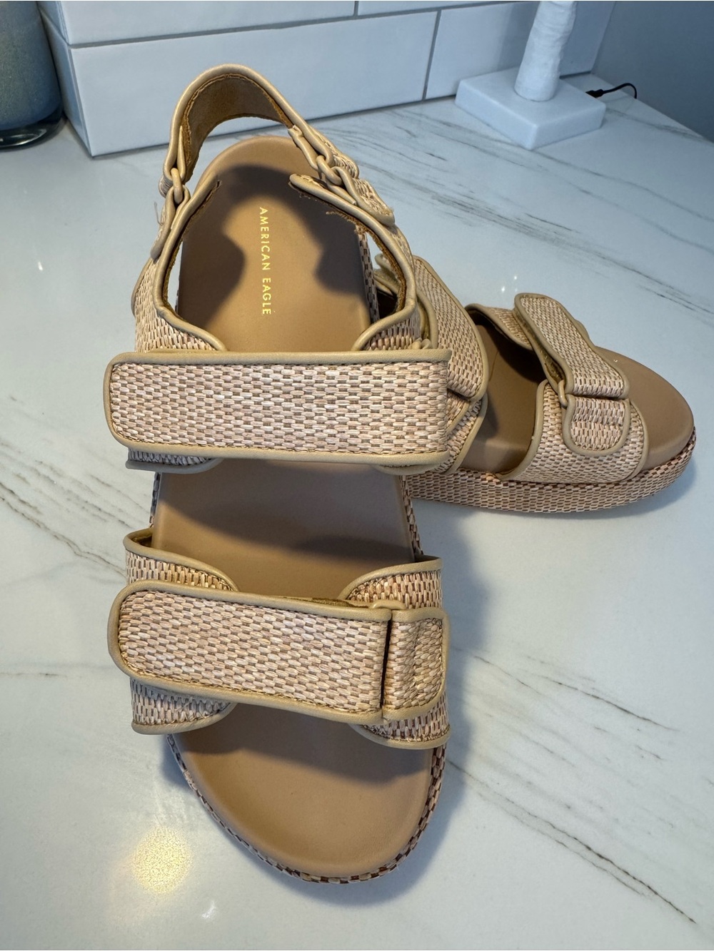 American Eagle Outfitters Women's Tan Woven Strap Sandals